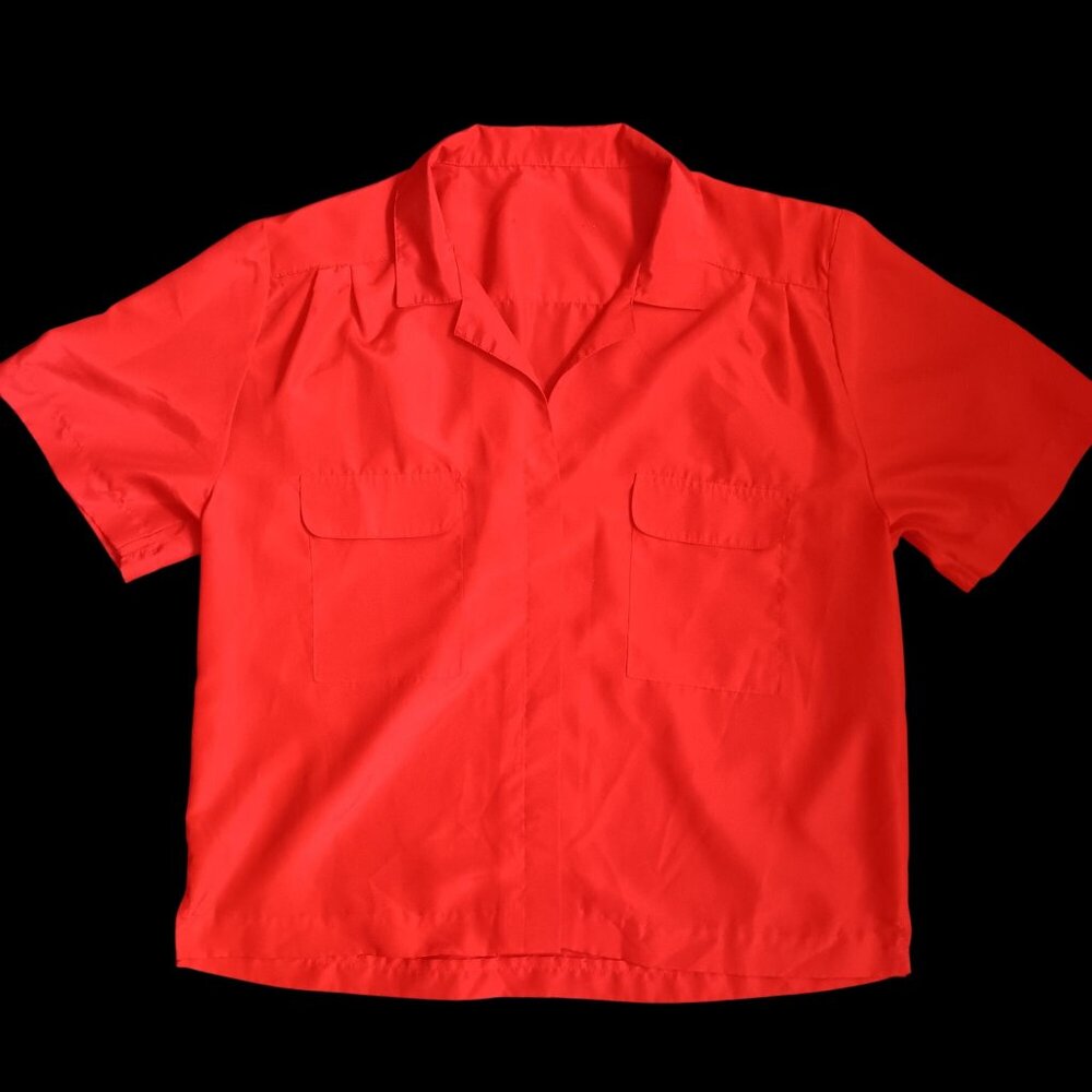 True Vintage Women's Medium Top 1970's Red Short-Sleeve Slinky Blouse Summer mom
